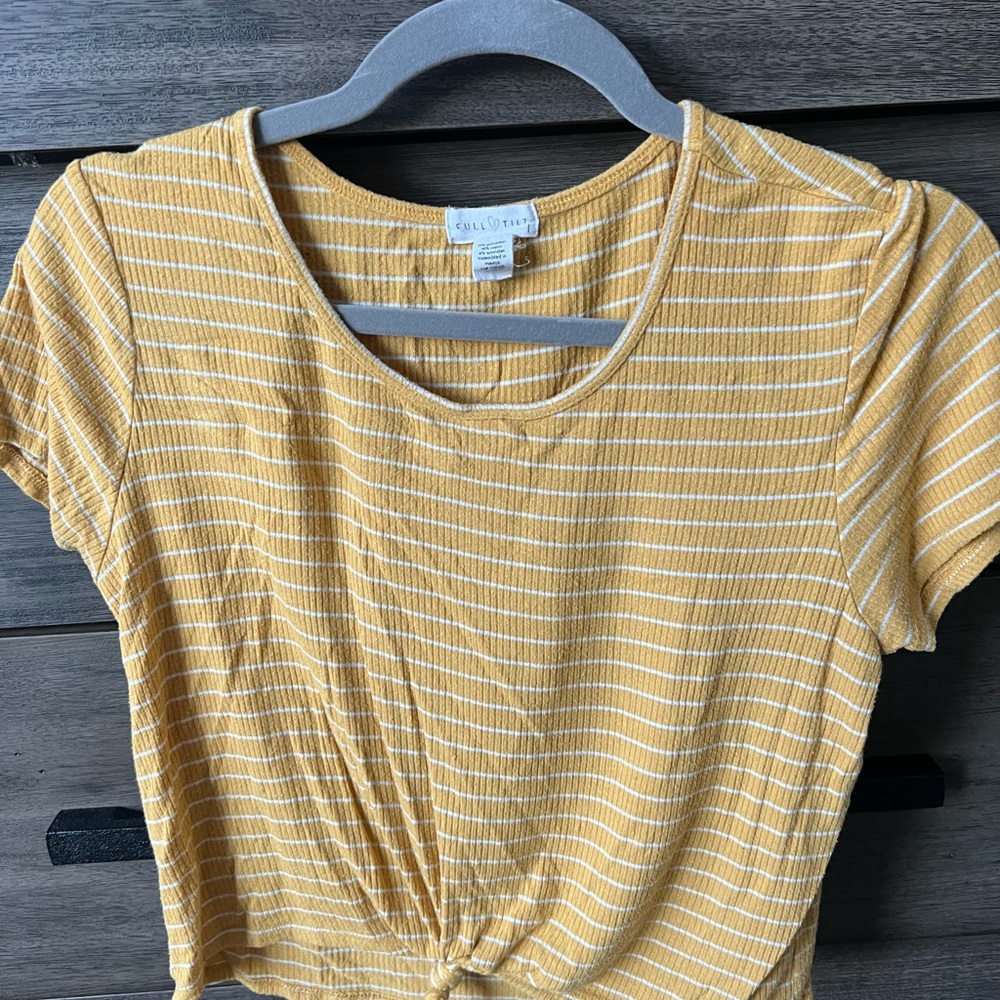 Full tilt yellow white striped crop top